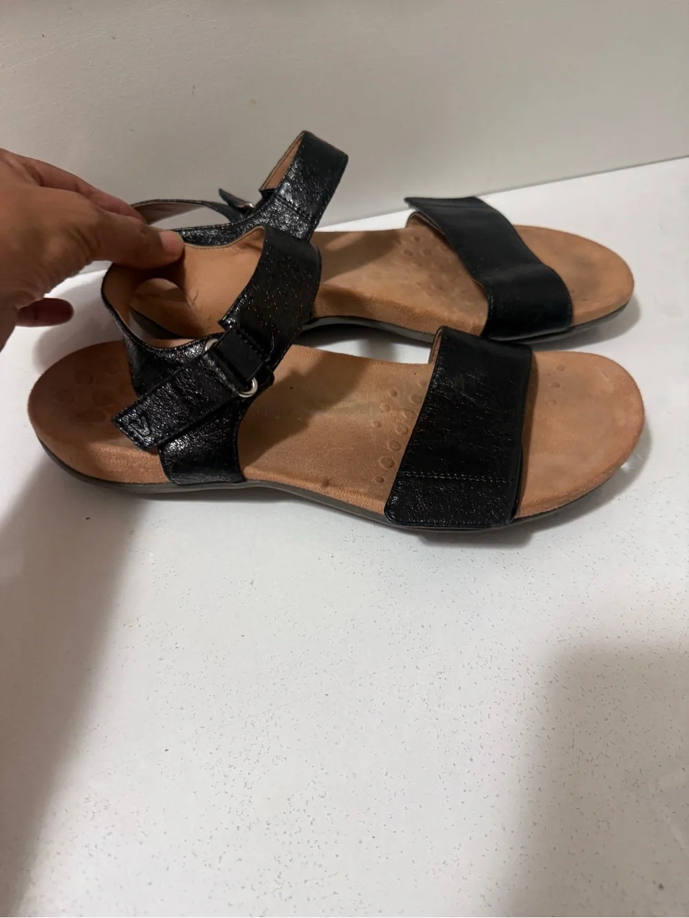 VIONIC Black Women's Comfort Sandals with Adjustable Ankle Strap